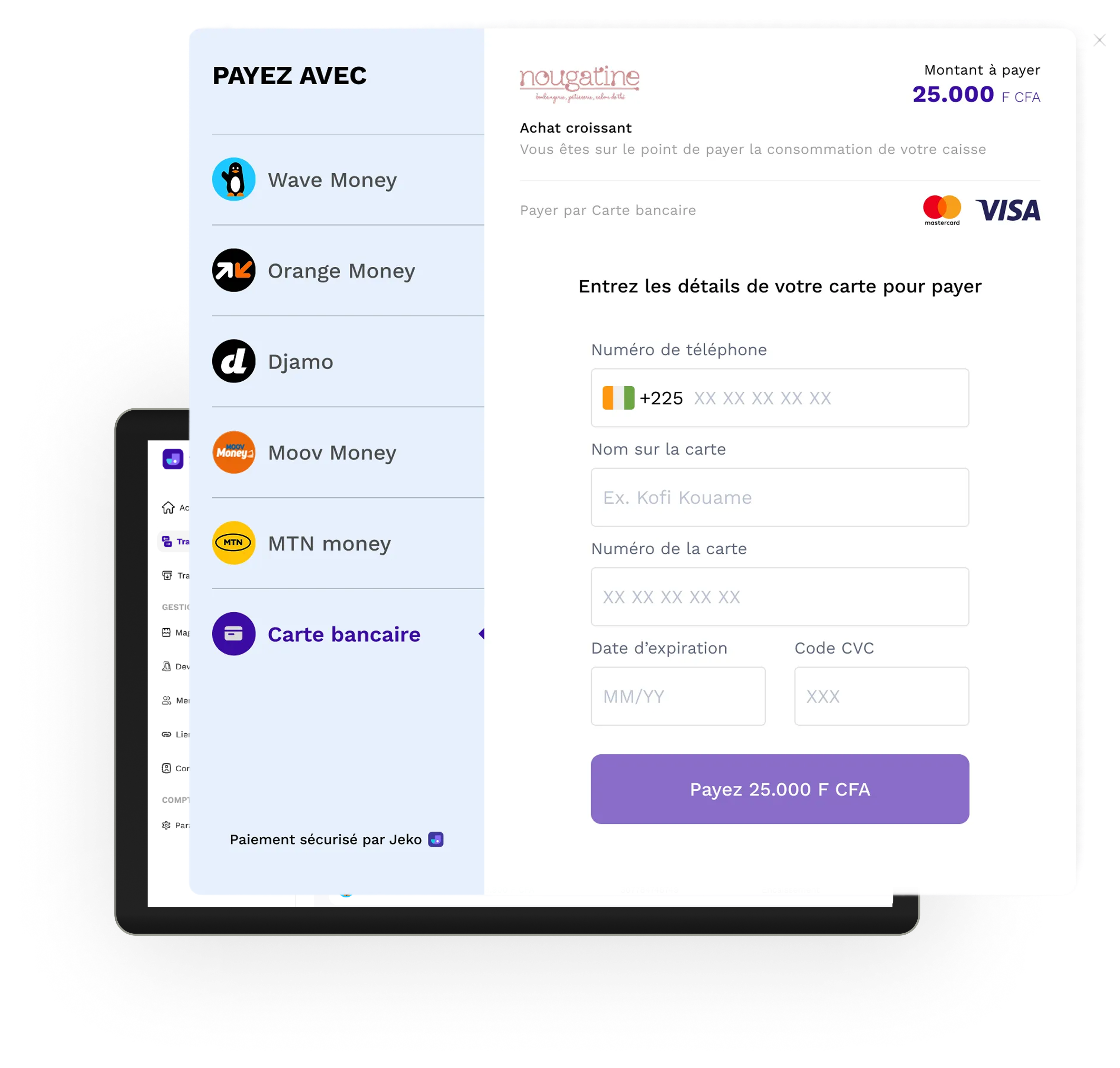 Tableau de bord Jèko sur mobile